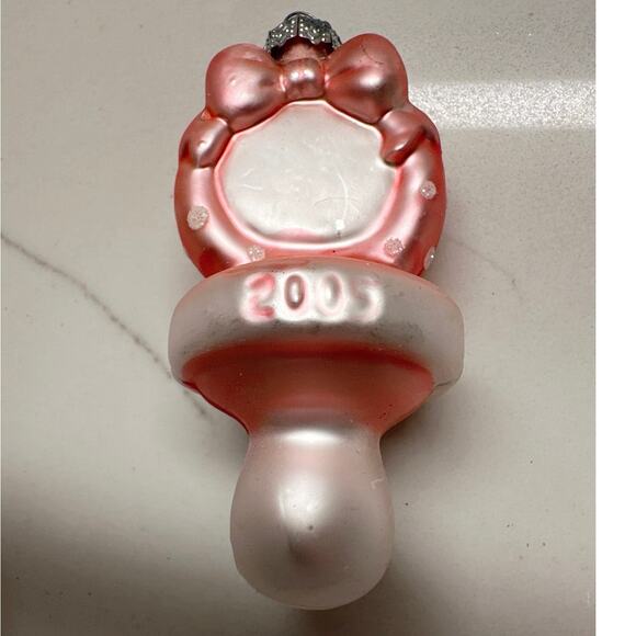 Set 4 Baby Pink First Christmas 2005 Glass Ornaments Bear Pacifier Booties Block - Picture 2 of 6